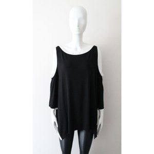 Alembika Cutout Asymmetrical Tunic Jersey Top Black White Size 2XL